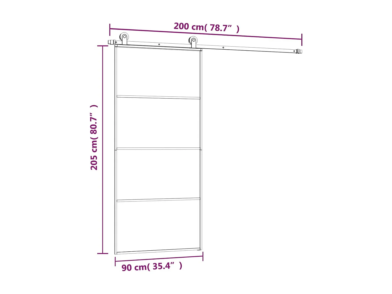 Porte coulissante avec kit de quincaillerie 90x205 cm Verre ESG