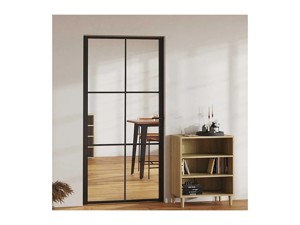 Binnendeur ESG glas en aluminium 102,5x201,5 cm Zwart