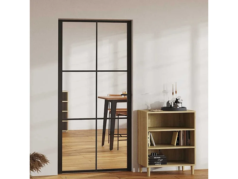 Puerta interior ESG vidrio y aluminio 102,5x201,5 cm Negro