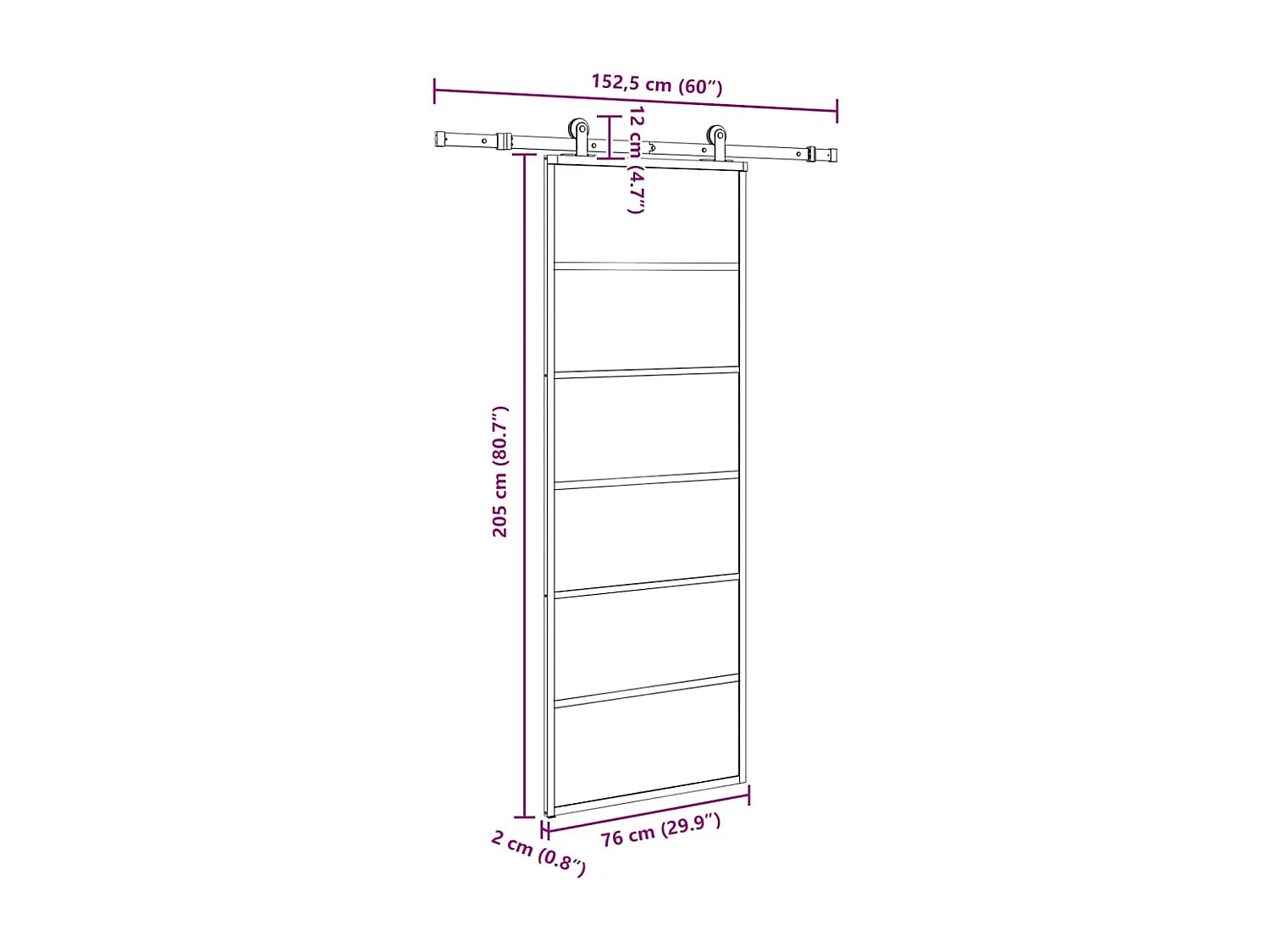 Schiebetür mit Beschlagsatz 76x205 cm ESG Glas