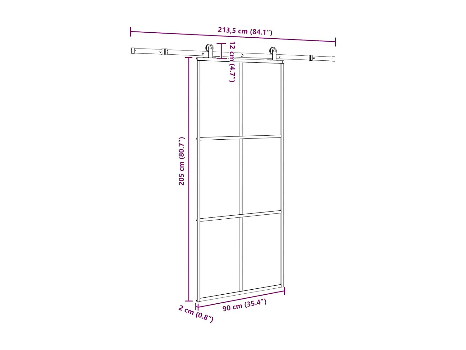 Porta scorrevole con kit ferramenta 90x205 cm vetro ESG