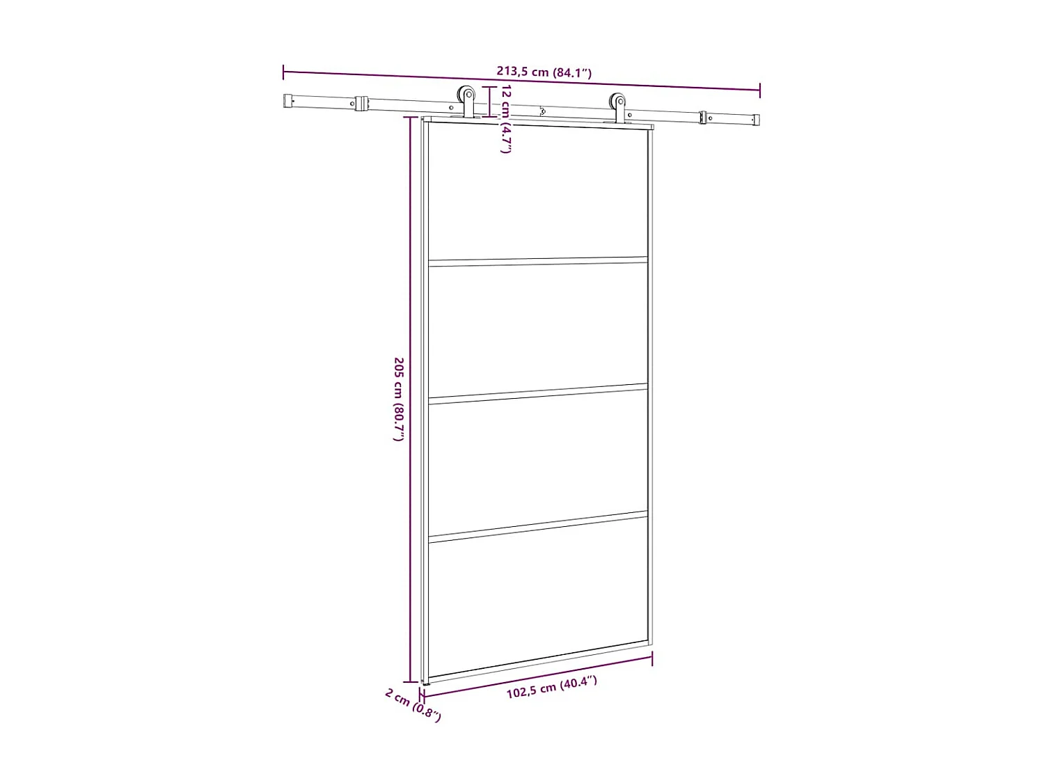Schuifdeur en beslagset 102,5x205cm ESG-glas
