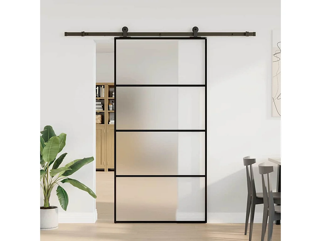 Porte coulissante et kit de quincaillerie 102,5x205cm Verre ESG