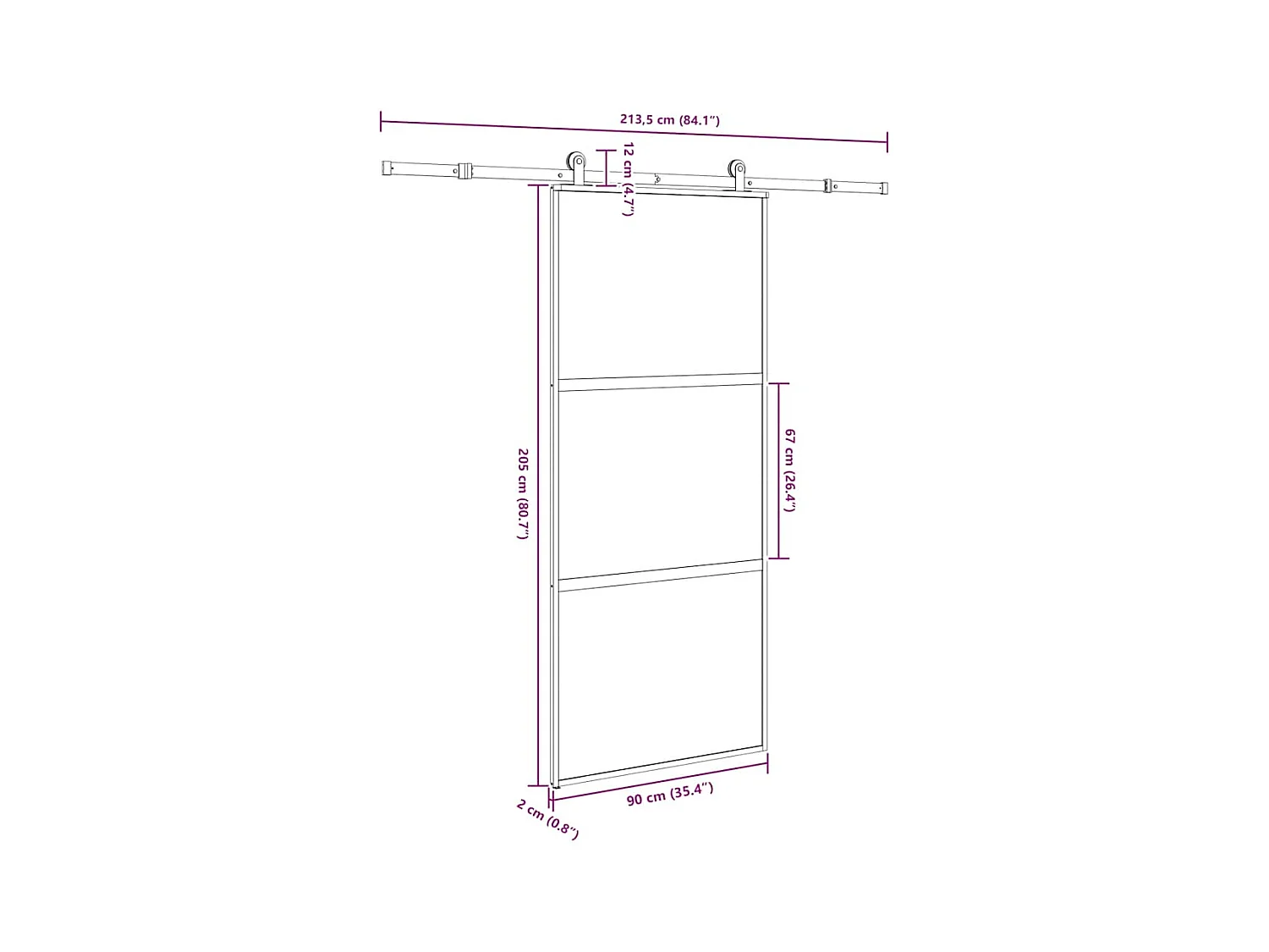 Porte coulissante kit de quincaillerie trempé verre aluminium
