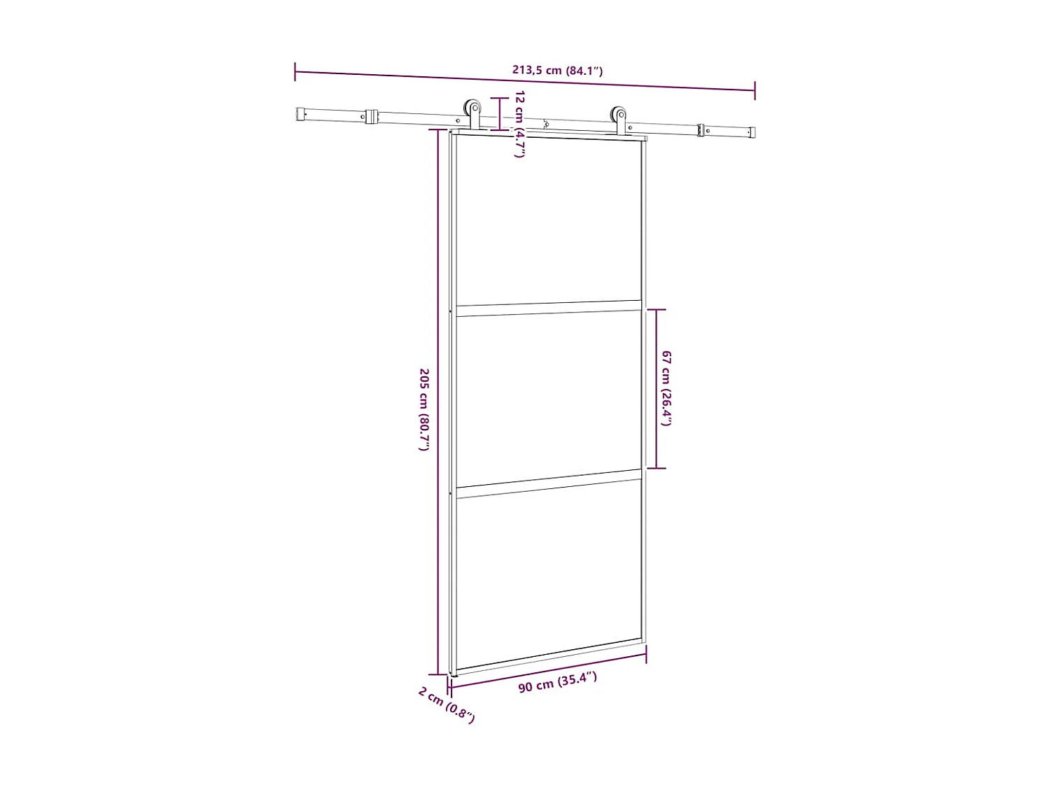 Schuifdeurbeslagset gehard glas aluminium