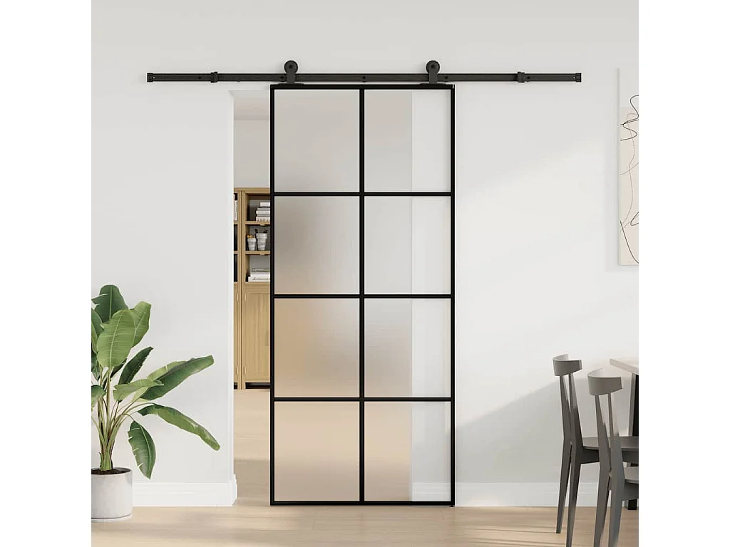 Porte coulissante avec kit de quincaillerie 90x205 cm Verre ESG