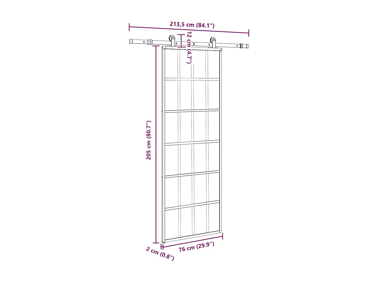 Porte coulissante avec kit de quincaillerie 76x205 cm Verre ESG