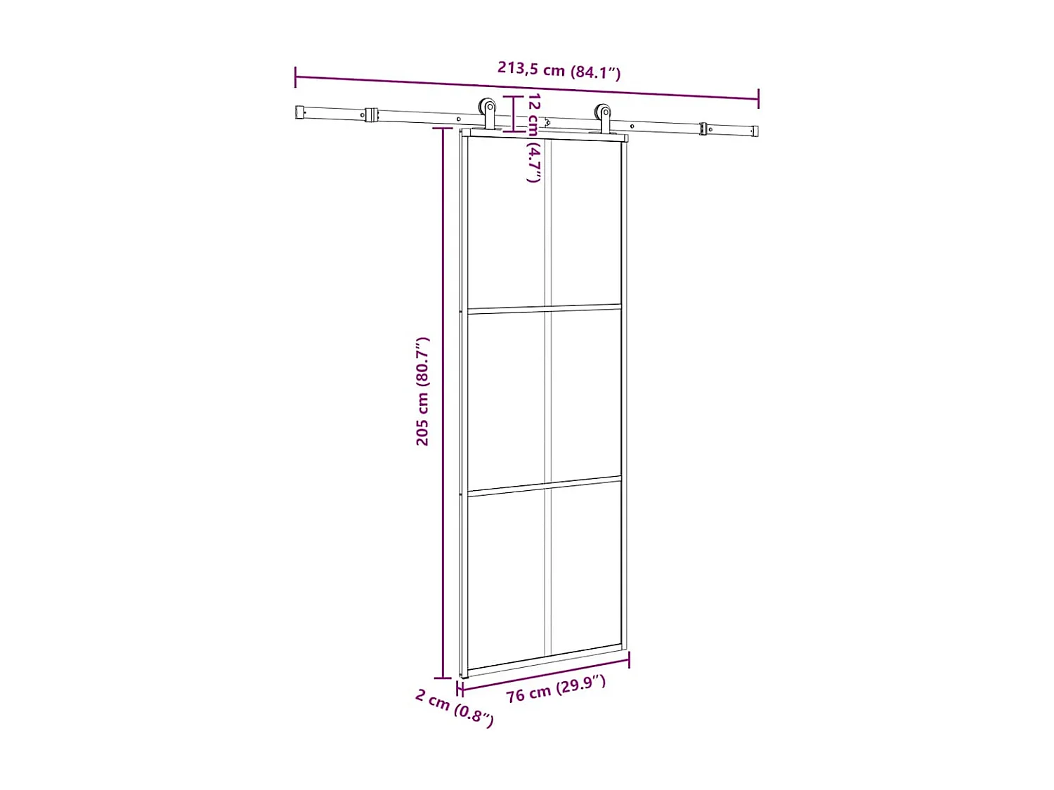 Schuifdeur met beslagset 76x205 cm ESG-glas