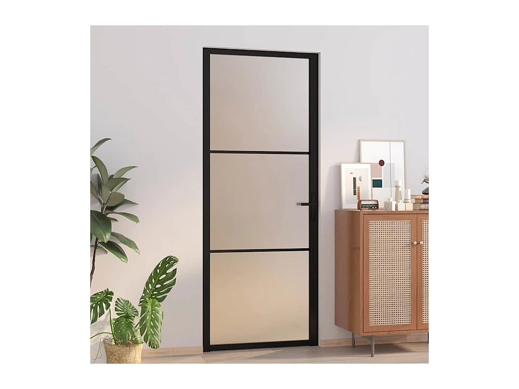 Porte intérieure 83x201,5 cm Noir Verre mat et aluminium