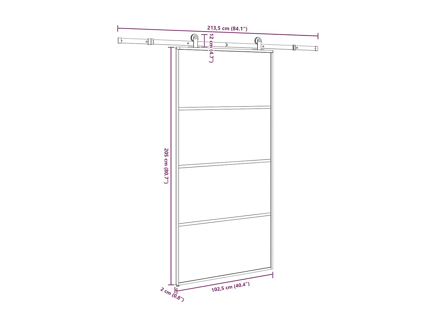 Kit puerta corredera y herrajes 102,5x205cm cristal ESG