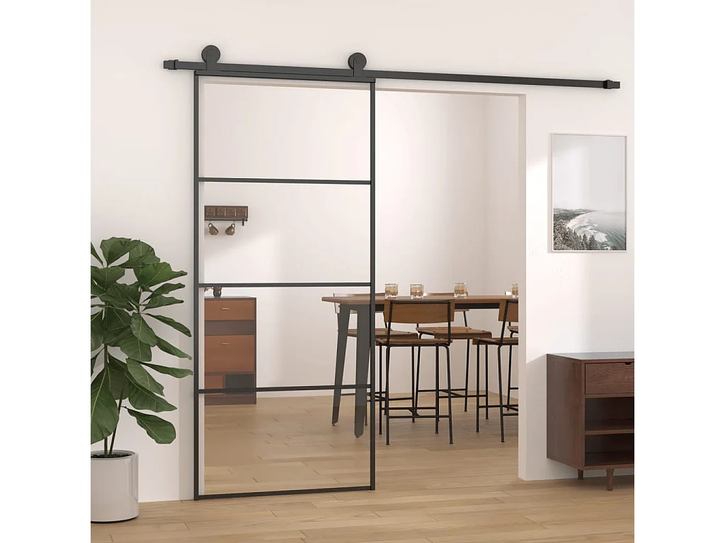 Puerta corredera Aluminio y cristal ESG 90x205 cm Negro