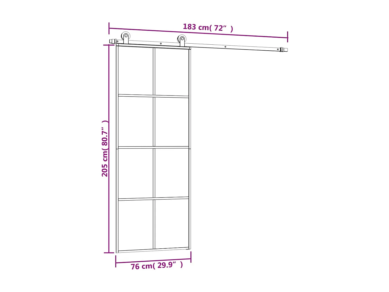 Porte coulissante avec kit de quincaillerie 76x205 cm Verre ESG
