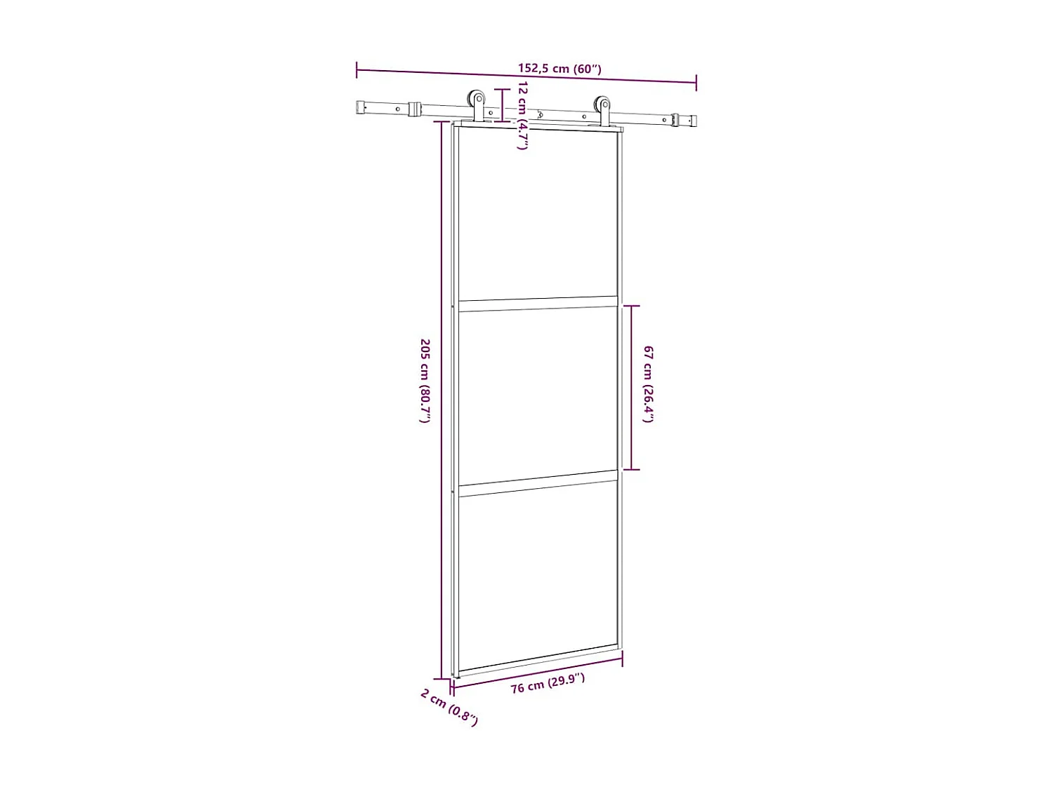Porte coulissante kit de quincaillerie trempé verre aluminium