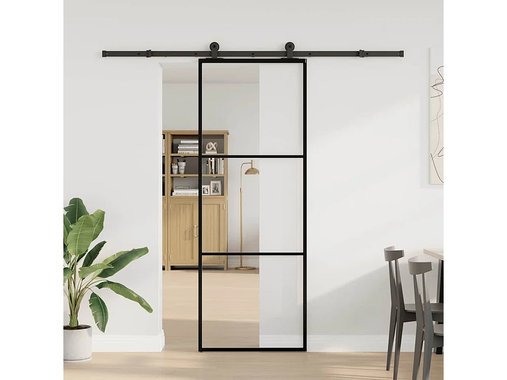 Porte coulissante avec kit de quincaillerie 76x205 cm Verre ESG