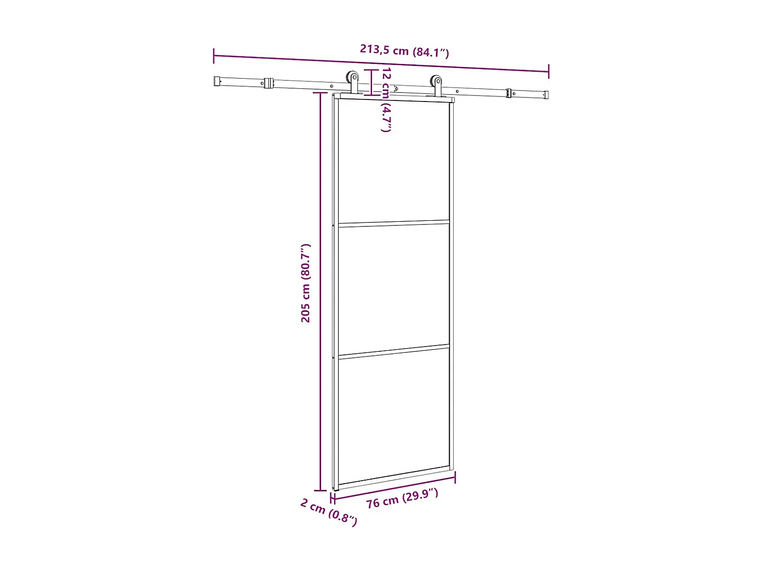 Porte coulissante avec kit de quincaillerie 76x205 cm Verre ESG