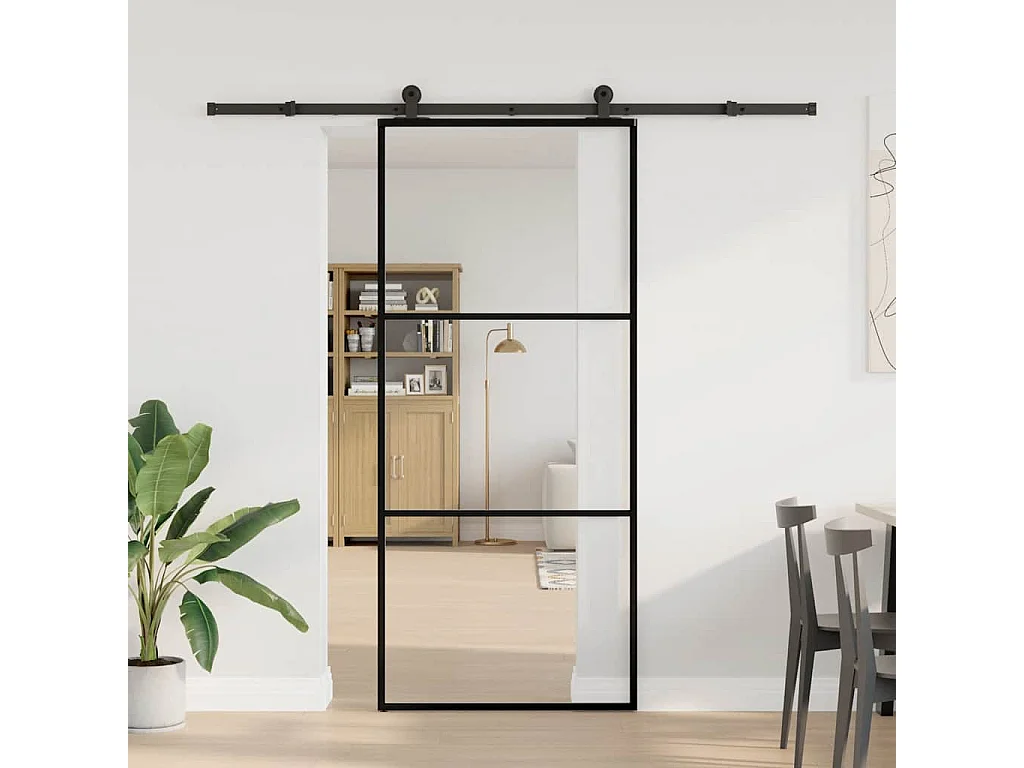 Porte coulissante avec kit de quincaillerie 90x205 cm Verre ESG