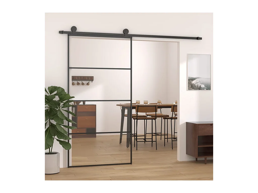 Porta scorrevole Alluminio e vetro ESG 102,5x205 cm Nero