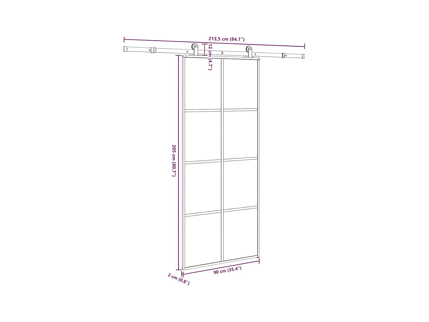 Porte coulissante avec kit de quincaillerie 90x205 cm Verre ESG