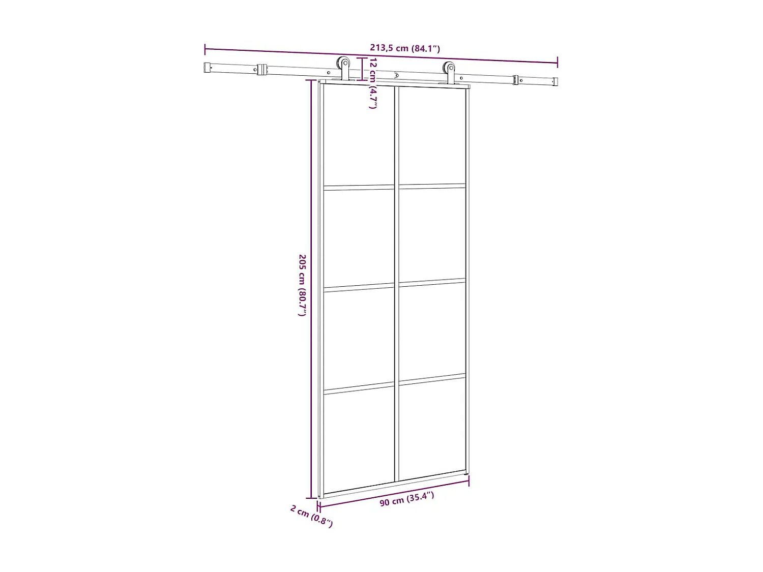 Schuifdeur met beslagset 90x205 cm ESG-glas