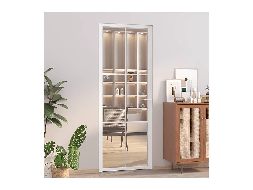 Binnendeur 76x201,5 cm Wit ESG-glas en aluminium