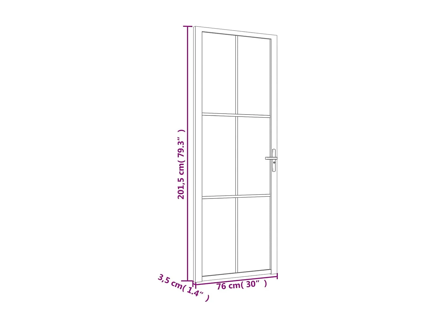 Puerta interior 76x201,5 cm Cristal ESG blanco y aluminio