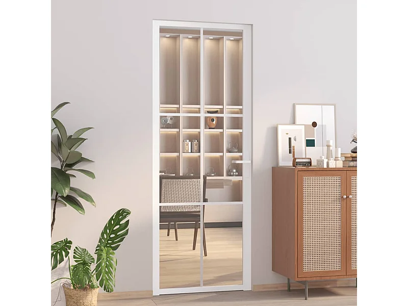 Porta interna 76x201,5 cm Vetro ESG bianco e alluminio