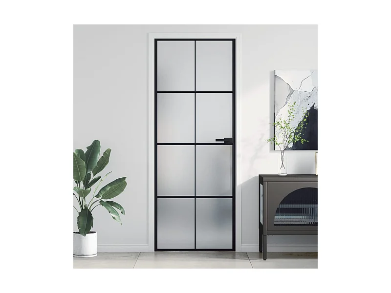 Porta interna sottile nera 76x201,5 cm vetro temperato alluminio