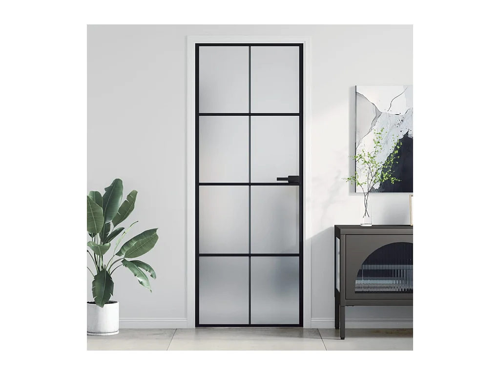 Puerta interior fina negra 76x201,5 cm cristal templado aluminio