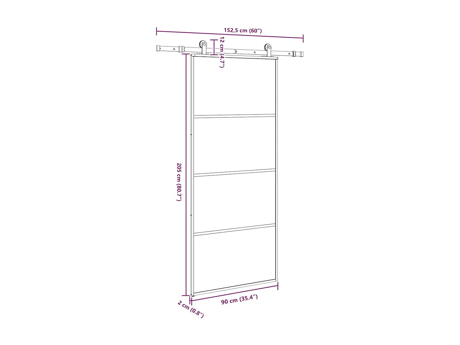 Schuifdeur met beslagset 90x205 cm ESG-glas