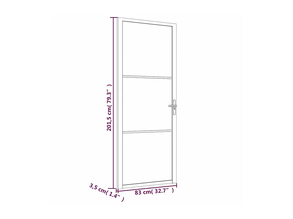 Porte intérieure 83x201,5 cm Noir Verre ESG et aluminium