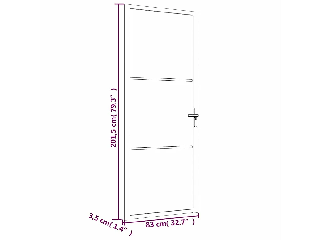 Binnendeur 83x201,5 cm Zwart ESG glas en aluminium