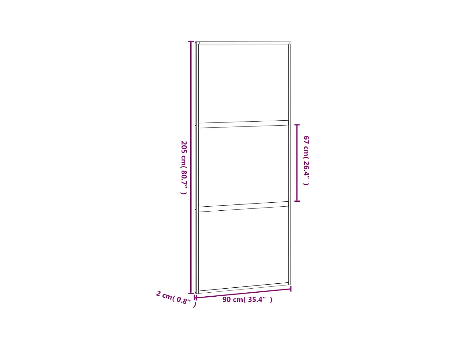 Zwarte schuifdeur 90x205 cm gehard glas aluminium