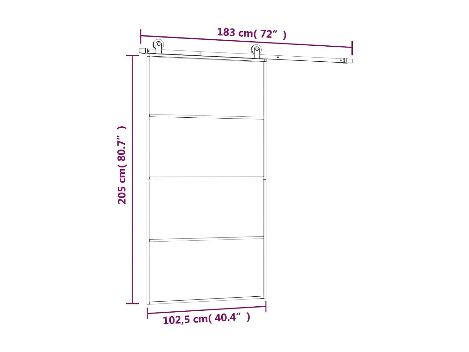 Porte coulissante et kit de quincaillerie 102,5x205cm Verre ESG