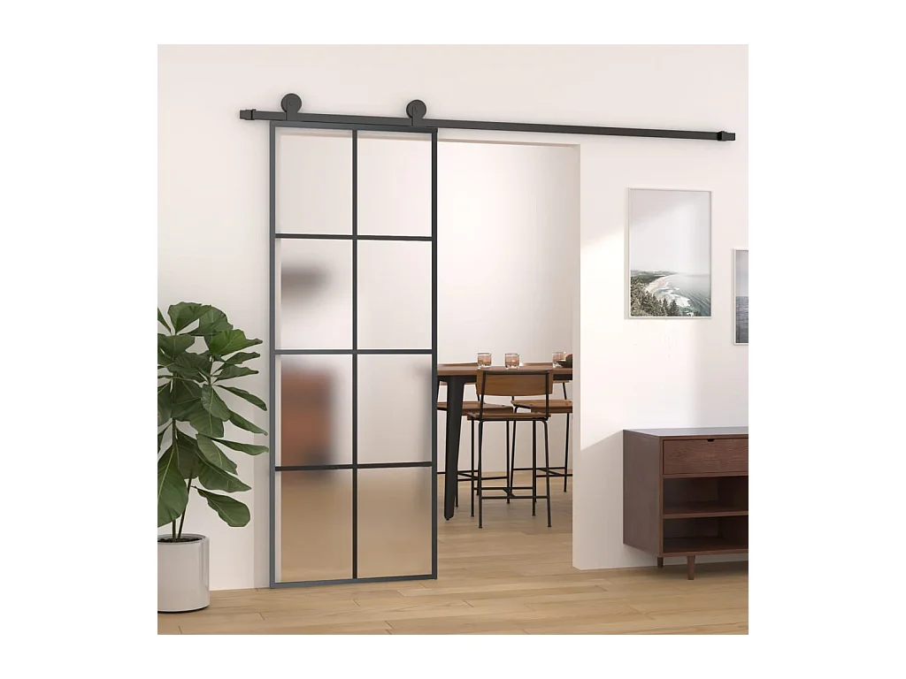 Porta scorrevole Alluminio e vetro ESG 76x205 cm Nero