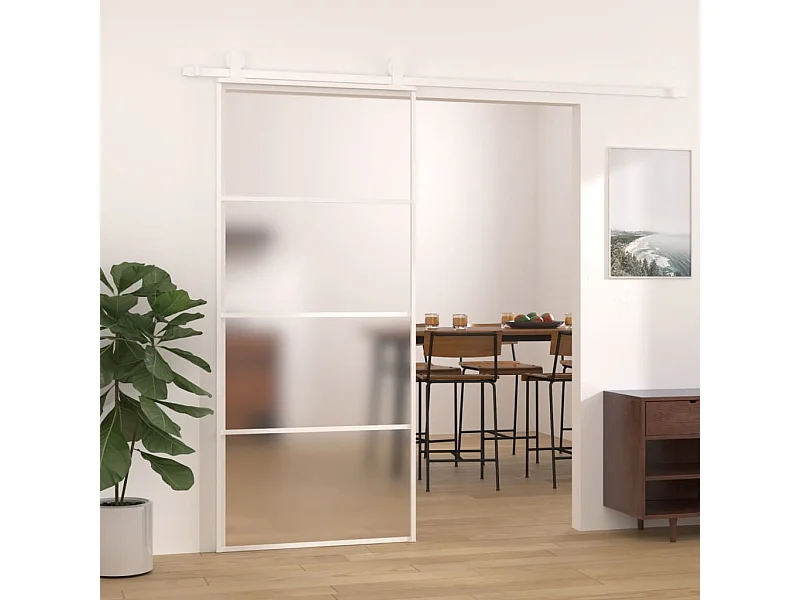Porta scorrevole Vetro ESG satinato e alluminio 90x205 cm Bianco