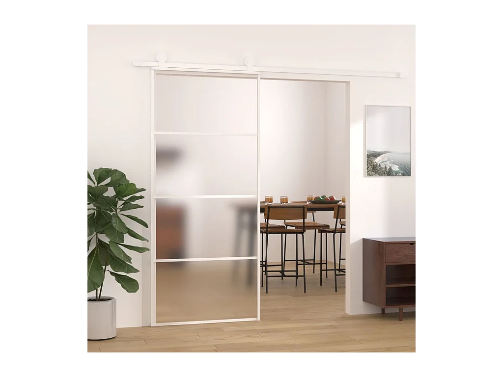 Porte coulissante Verre ESG dépoli et aluminium 90x205 cm Blanc