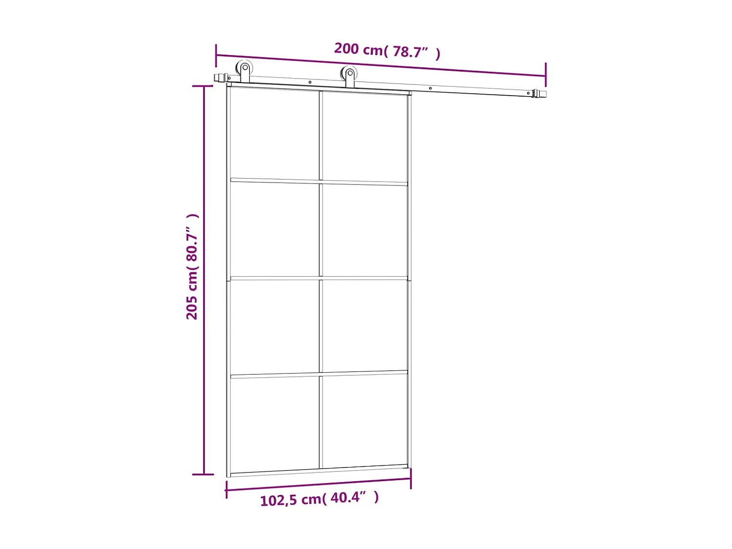Porte coulissante et kit de quincaillerie 102,5x205cm Verre ESG