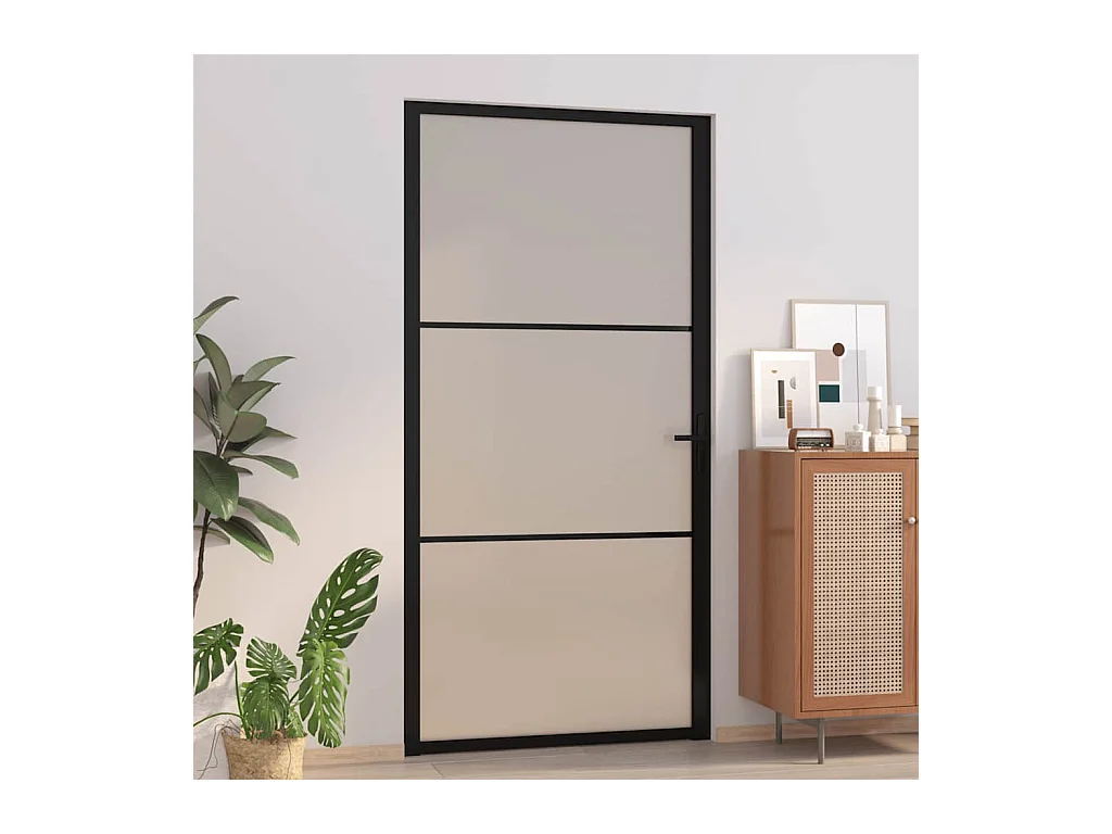 Binnendeur 102,5x201,5 cm Zwart Mat glas en aluminium