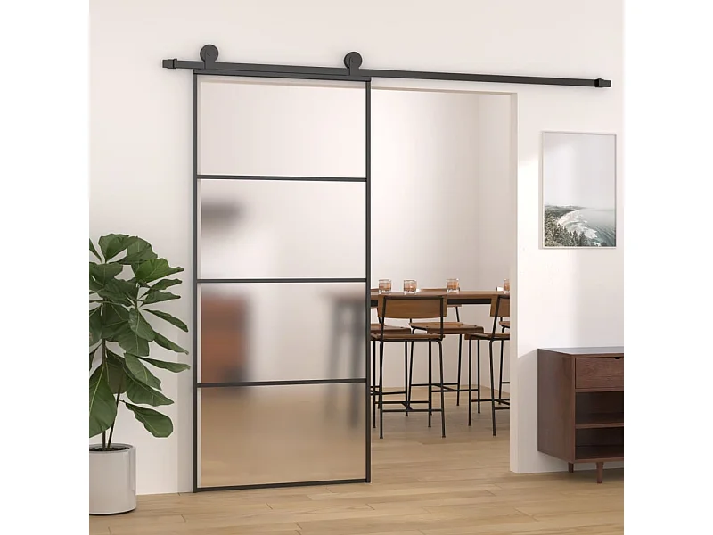 Porta scorrevole Vetro ESG satinato e alluminio 90x205 cm Nero