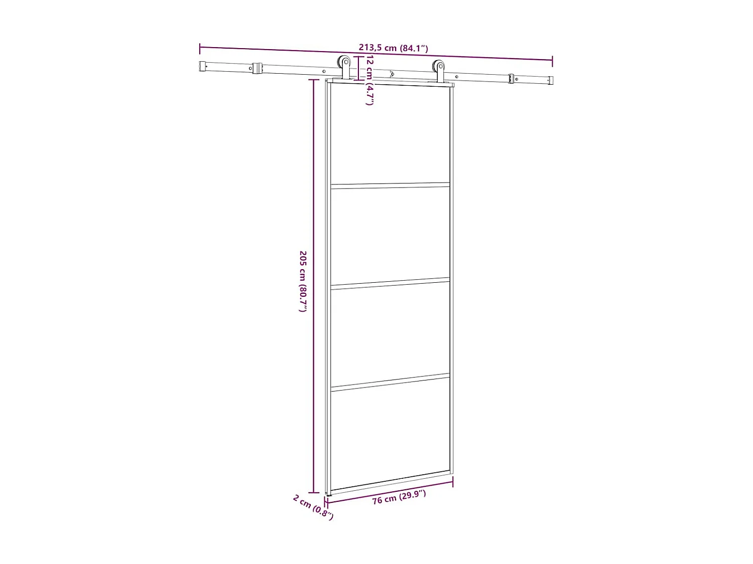 Puerta corredera con kit de herrajes 76x205 cm cristal ESG