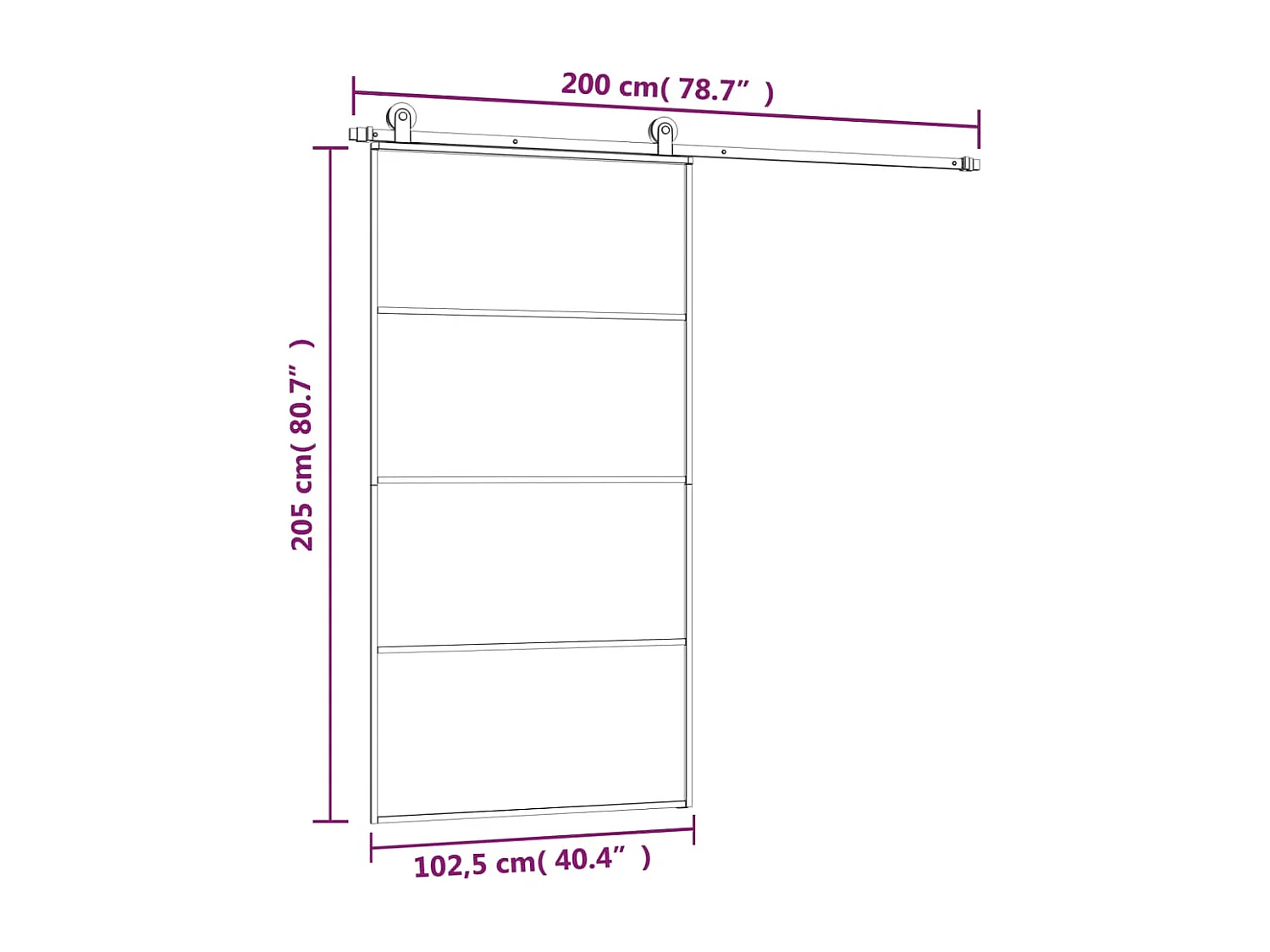 Porte coulissante et kit de quincaillerie 102,5x205cm Verre ESG