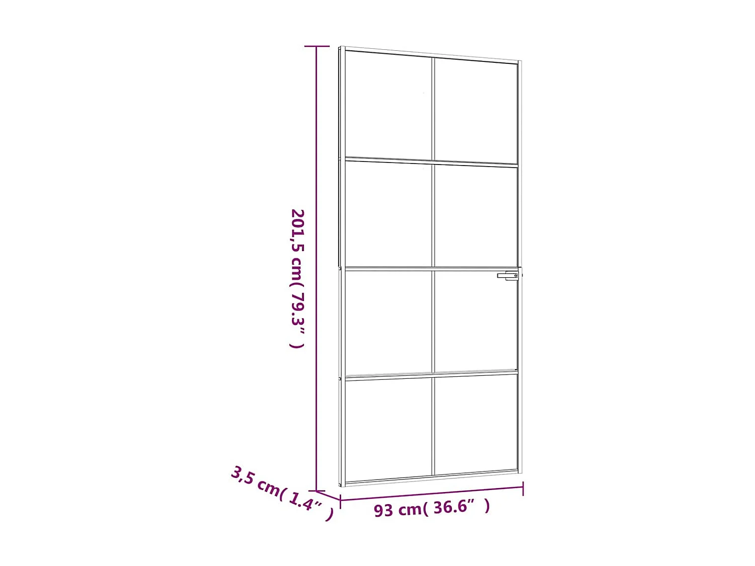 Puerta interior negra 93x201,5 cm Cristal templado aluminio fino