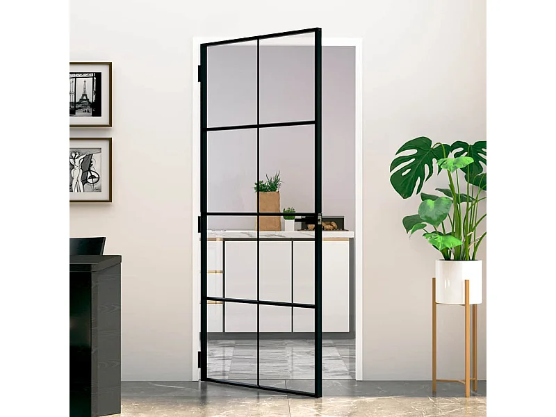 Schwarze Innentür 93x201,5 cm Gehärtetes Glas dünnes Aluminium