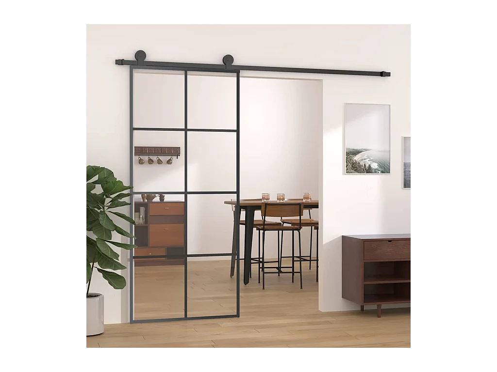 Puerta corredera negra 90x205 cm ESG cristal y aluminio