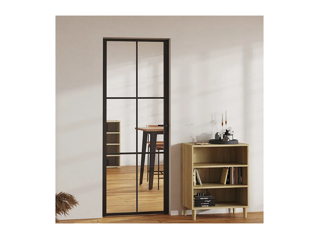 Puerta interior ESG vidrio y aluminio 76x201,5 cm Negro