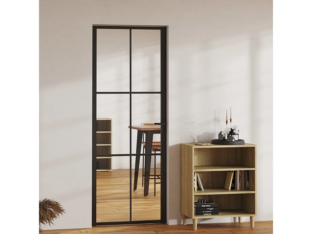 Puerta interior ESG vidrio y aluminio 76x201,5 cm Negro