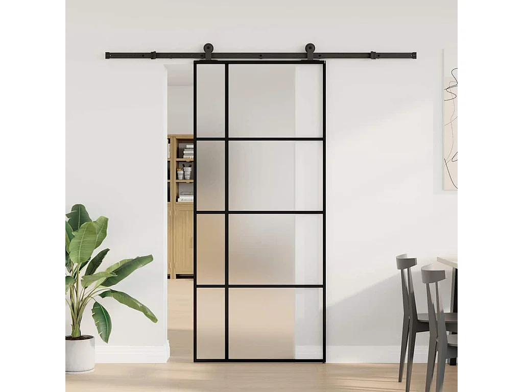 Porte coulissante avec kit de quincaillerie 90x205 cm Verre ESG