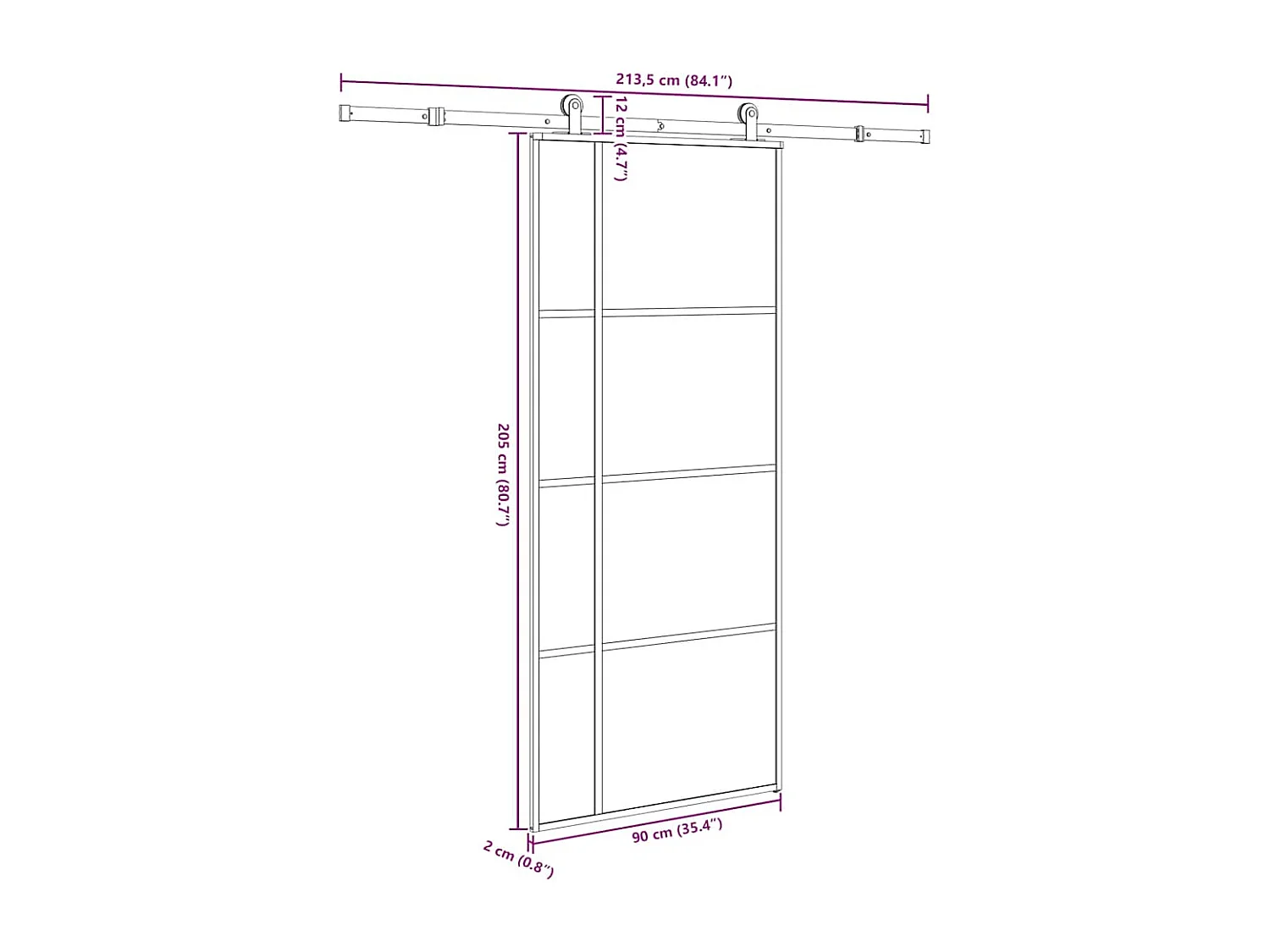 Porte coulissante avec kit de quincaillerie 90x205 cm Verre ESG
