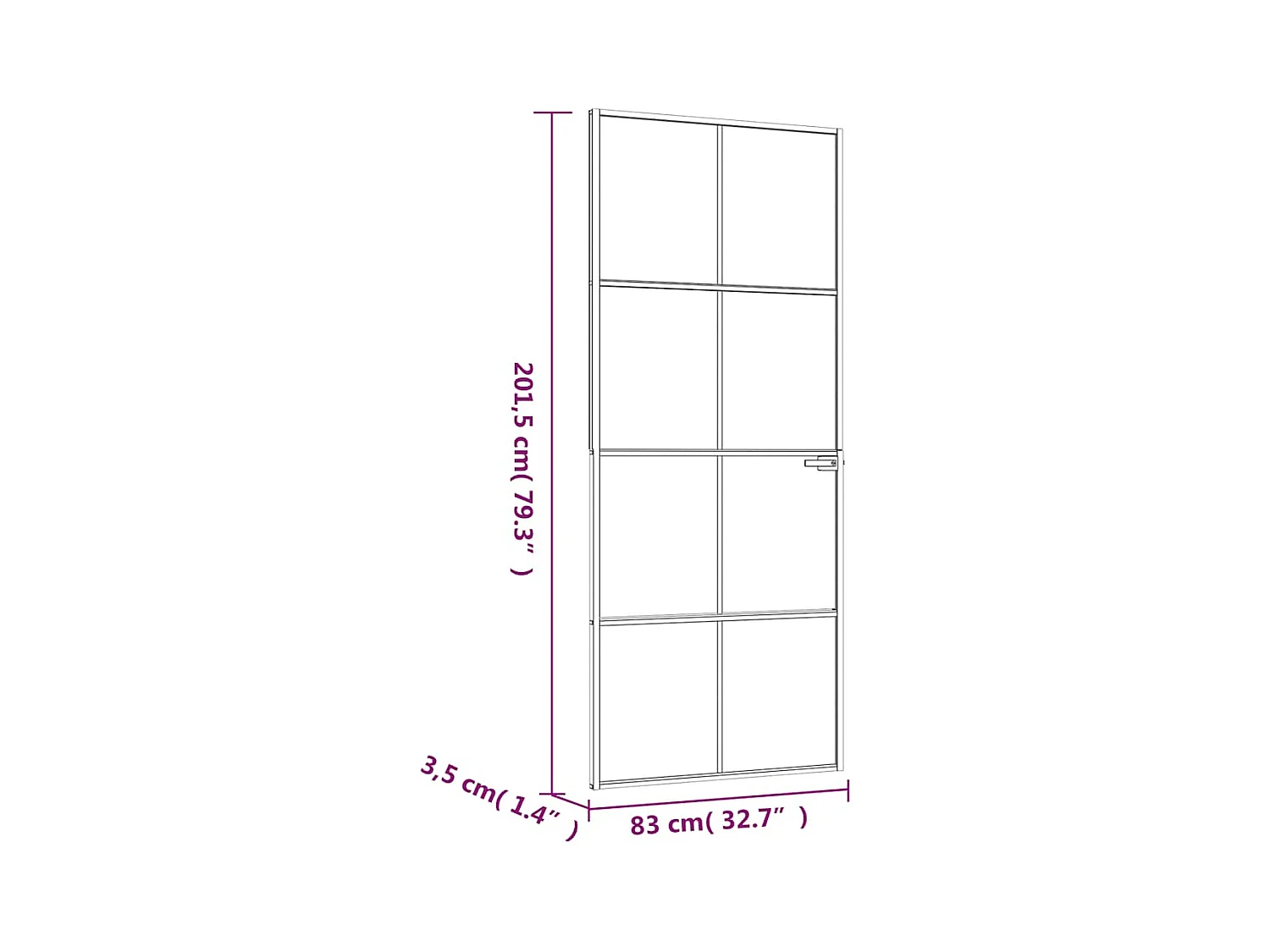 Porta interna nera 83x201,5 cm Vetro temperato alluminio sottile