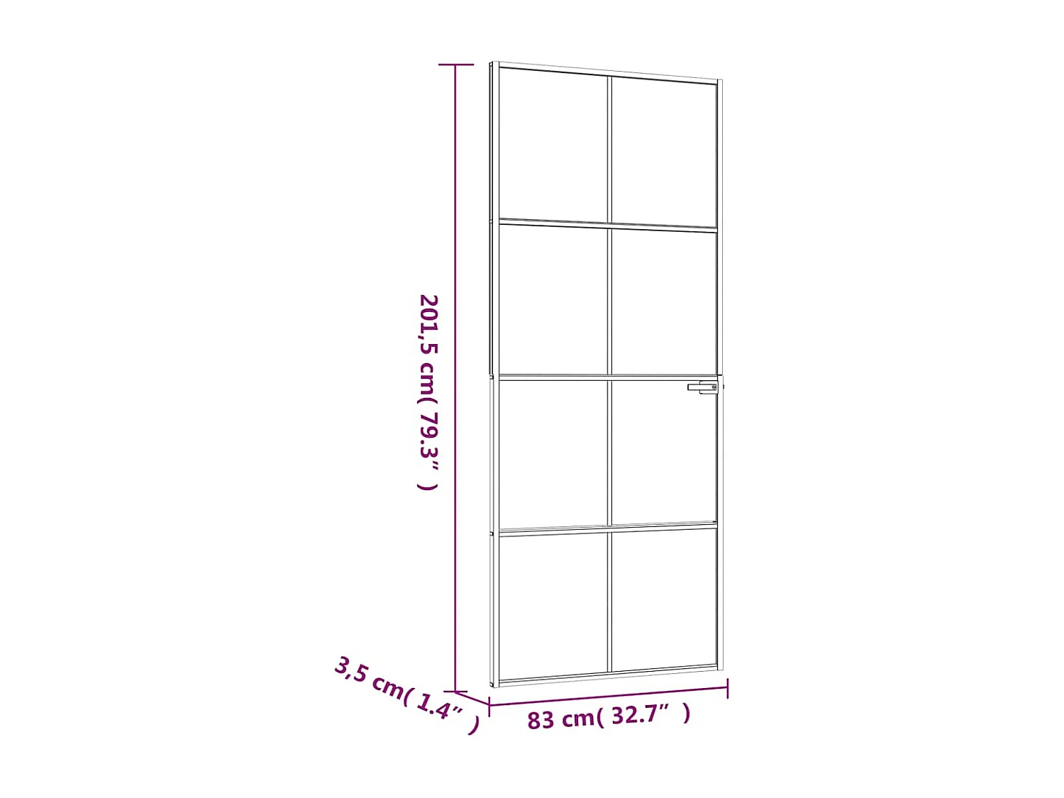 Schwarze Innentür 83x201,5 cm Gehärtetes Glas dünnes Aluminium